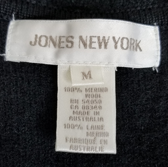 Vintage Jones New York 100% Merino Wool Black Button Down Blazer Cardigan Sz M - Picture 14 of 16